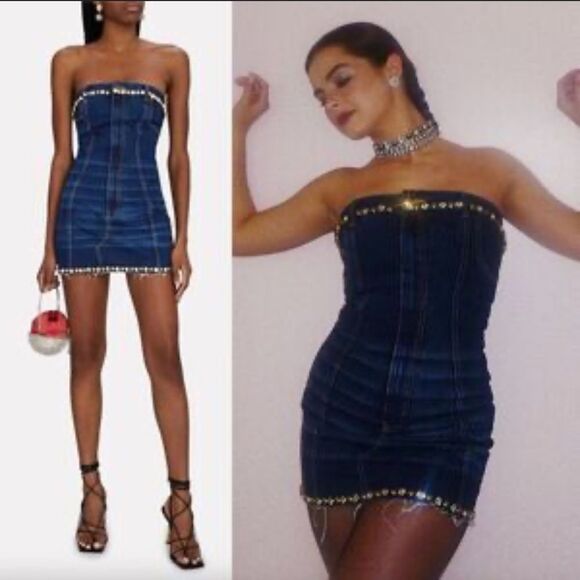 AREA Women's Strapless Crystal Embellished
Denim Mini Dress Medium - Picture 16 of 16
